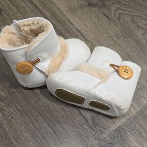 Cozy White Baby Boots, Non Slip with Button